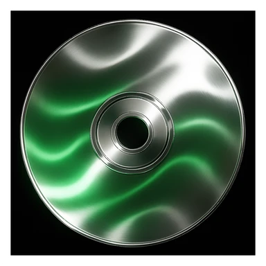A minimalist CD disc with abstract pattern, glowing effect, green color sticker