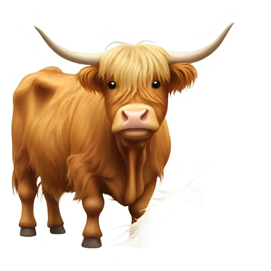 Highland cow with horns eating hay sticker