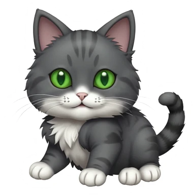 solid dark grey cat with green eyes, fully grey face, white toes/paws playfully rolling upside down sticker