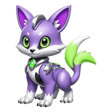 Futuristic modern Cute cool shiny metallic alloy silver-grey-black-obsidian purple neon-green white lime animal hybrid Fakemon full body sticker