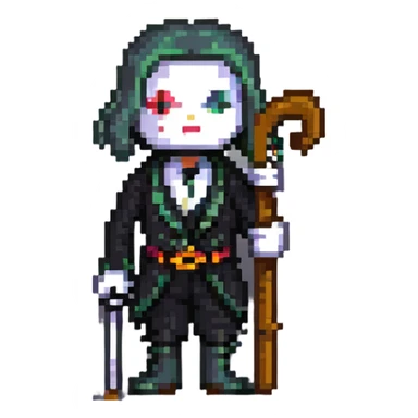 fancy character with cane crossed out with X sticker