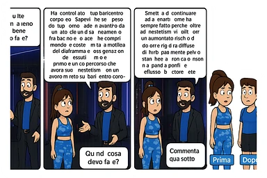 TRASFORMA QUESTO CAROSELLO IN UN FUMETTO CON QUESTE DUE PERSONE IDENTICHE CHE INTERLOQUISCONO TRA LORO:

Ho la cellulite anche se mi alleno e mangio bene, cosa posso fare?

Hai controllato il tuo baricentro corporeo?
Sapevi che se il peso del tuo corpo cade in avanti o da un lato, c’è un disallineamento fra bacino e torace, che comprimendo le coste, limita la motilità del diaframma e l’ossigenazione dei tessuti?
Il mio è il primo e unico percorso che lavora sugli inestetismi con un lavoro mirato sul baricentro corporeo.

Smettila di continuare ad allenarti come hai sempre fatto perché, oltre ad inestetismi visibili, corri un aumentato rischio di:
    • dolori e rigidità diffuse
    • disturbi pavimento pelvico
    • stanchezza cronica o insonnia
    • pancia gonfia e reflusso (bruciore)
    • etc…


Quindi cosa devo fare?
Commenta, qua sotto, con “simmetria” e ti mando un esempio del lavoro da fare. Lo stesso sistema con cui ho aiutato migliaia di persone, fra cui centinaia di donne a risolvere definitivamente gli inestetismi.
Metterei il prima e dopo

Se vuoi che ti aiuti personalmente
SCRIVIMI IN DIRECT sticker