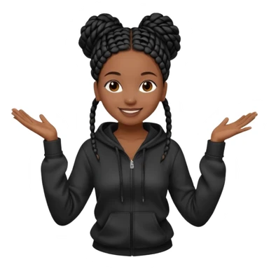 African American girl dark skin complextion long black box braids wrapped in a bunwearing plain black hoodie dancing sticker