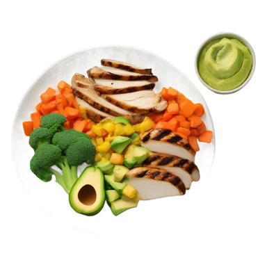 a large white round plate of realistic healthy food sticker