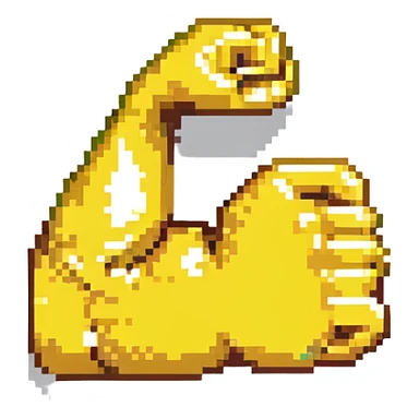 pixel art style, emoji-inspired arm showing strength, rounded shapes, bright yellow, flexed bicep sticker