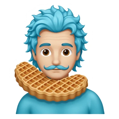 Crée un homme sirène avec une queue bleu turquoise et des long cheveux bouclé chatin en train de manger une gaufre  sticker
