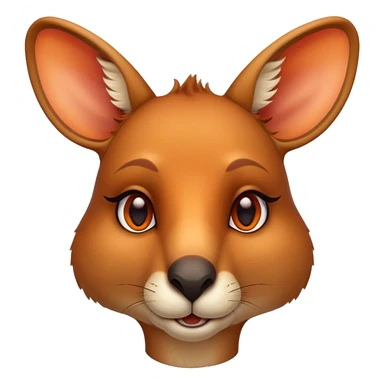 Cinematic Noble Kangaroo Portrait Emoji, Poised and regal, with a powerful, muscular build and a sleek, well-groomed fur of warm red-orange hues, deep-set soulful amber eyes and a strong tail, Simplified yet sharp and sophisticated features, highly detailed, glowing with a warm, dignified glow, high shine, intelligent and athletic, stylized with an air of outback majesty, focused and attentive, soft glowing outline, capturing the essence of a watchful and confident marsupial, so majestic it feels as though it could bound out of the screen with effortless authority! sticker
