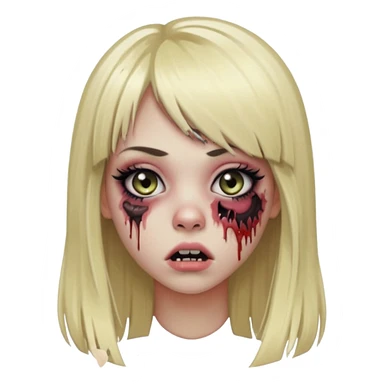 zombie girl emoji, long straight blonde hair, bangs, big lashes, eyeliner, subtle blush, mouth and ear piercings sticker