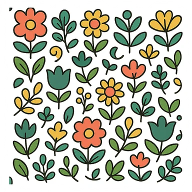 Seamless pattern with soft floral elements in retro Scandinavian style. sticker