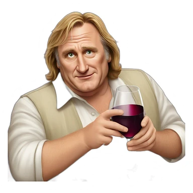 Gérard Depardieu with wine sticker