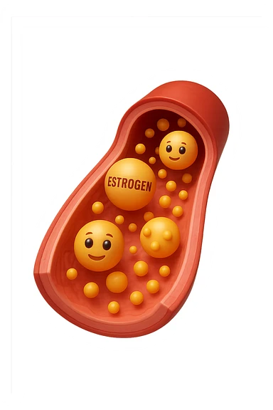 EMOJI STILE IPHONE 3D DI particelle di ormoni estrogeni che circolano in una vena umana sticker