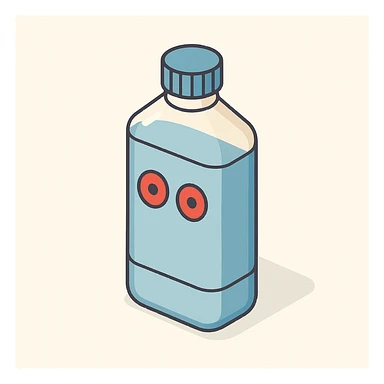 A water bottle with red eyes sticker