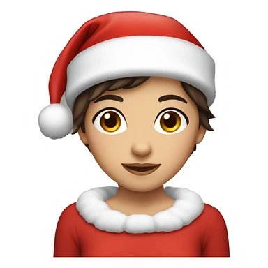Brunette short hair girl with brown eyes and a Santa hat sticker