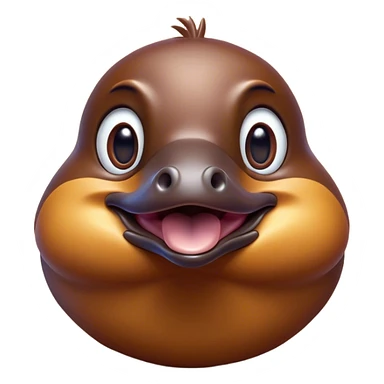 Cinematic Comical Platypus Portrait Emoji, Head tilted dramatically with an exaggeratedly amused expression, featuring a striking, glossy brown fur with a whimsically flat duckbill and wide, expressive eyes full of playful disbelief, Simplified yet hilariously expressive features, highly detailed, glowing with a slightly sassy glow, high shine, dramatic yet playful, stylized with an air of cheeky aquatic mischief, bright and endearing, soft glowing outline, capturing the essence of a spirited and over‐the‐top platypus, so meme‐worthy it feels like it could quack its way into internet fame instantly! sticker