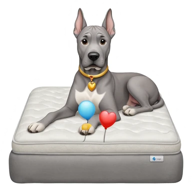 Gray Great Dane on king size mattress floppy ears white mattress  sticker
