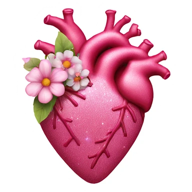 Pink realistic heart with flowers and glitter  sticker
