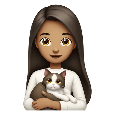 Dark brown straight hair girl holding white fluffy cat  sticker