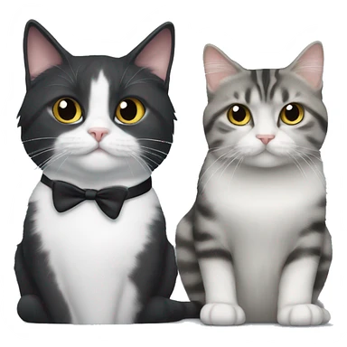 longhair tuxedo cat sitting next to a shorthair grey tabby cat sticker