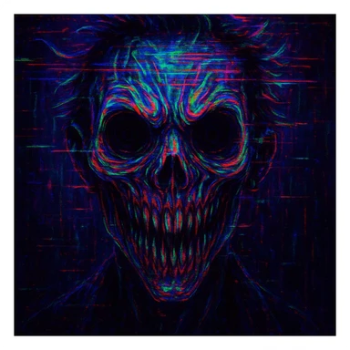 freaky face, glitch effect, neon colors, digital art style sticker