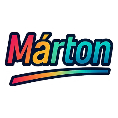 The name 'Márton' in a modern, colorful gradient font with a dark outline, on a transparent background, with the name underlined or partially underlined dynamically with a slanted underline, in the style of the sample images. sticker