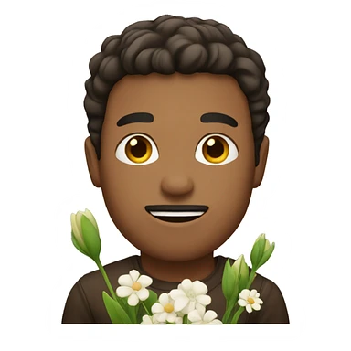 man with brown eyes holding flowers  sticker