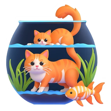 A red-haired cat and a goldfish aquarium sticker