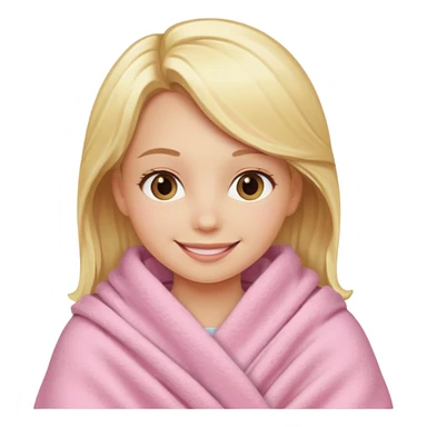 blonde girl wrapped in a pink blanket, smiling sticker