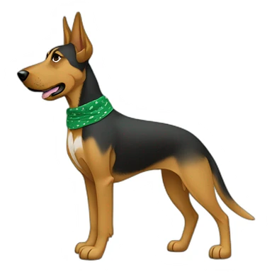 75% Coonhound 25% German Shepherd mix dog wearing small plain green bandana side view full body in profile left facing sticker