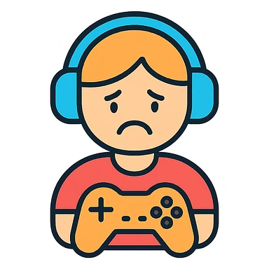 sad video gamer, expressive, modern icon style sticker