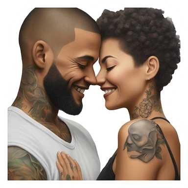 Loving intimate moment between lovers, photo Realistic Couple with tattoos  sticker