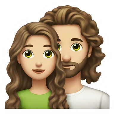 Girl with brown long wavy hair and green eyes kissing man with brown hair and beard with brown eyes sticker