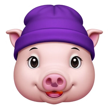 pig wearing a purple beanie, long straight black hair sticker