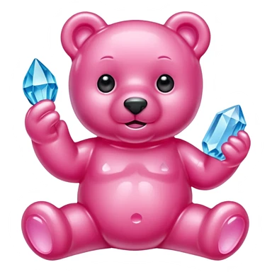 Pink Gummybear with crystal type structure for skin holding a crystal sticker