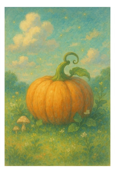 pumpkin, soft painterly look, gentle colors, whimsical feel, ghibli style sticker