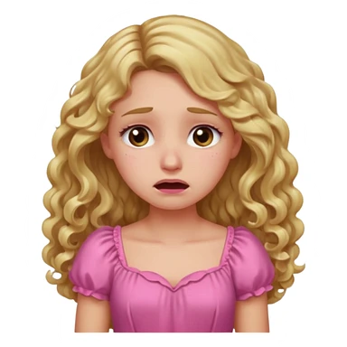 the girl is that criying she has brown eyes and blond long hair curly pink dress  sticker