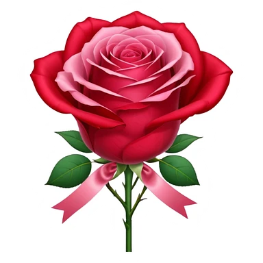 One red flower and one pink flower in transparent bouquet with red band  sticker