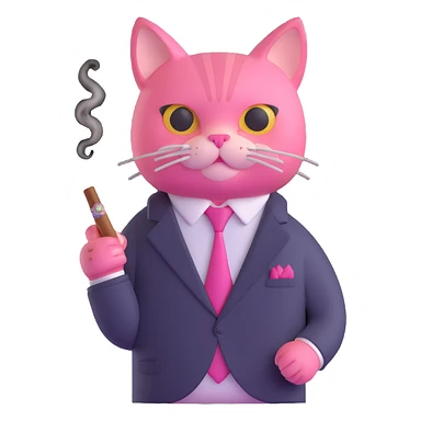cute pink cat mafia boss with suit and cigar sticker