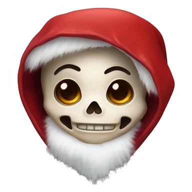 Cute, happy little skull wearing a red velvet hood with white fur trim. sticker