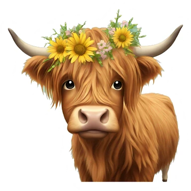Highland cow with flower necklace  sticker