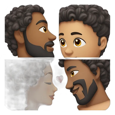 Brown man with a smooth black hair cut fade and a black beard kissing a White woman with long brown curly hair sticker
