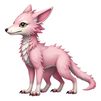 Feral Rare Fantasy cute pastel pink Vernid-Sergal-Trico-species by LiLaiRa, markings, tufted ears, full body, 4 legs sticker