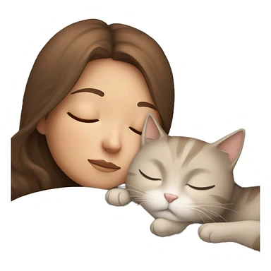 Brown hair girl sleeping with her grey beige cat sticker