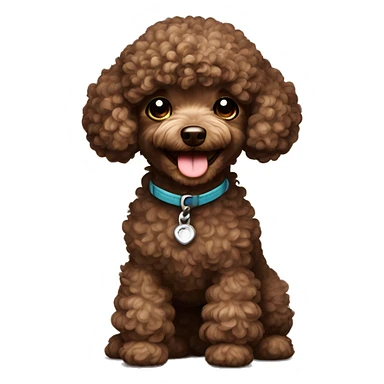 Toy poodle, smiling, curly hair in face, dark brown sticker