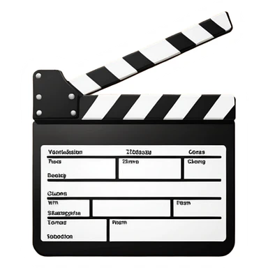 Minimalist film clapperboard, black and white, clean geometric shapes with diagonal line sticker