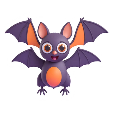 3D emoji style bat, flying at night, big eyes sticker