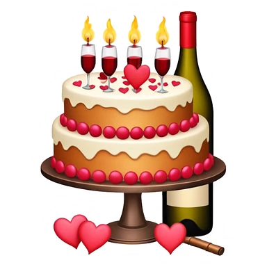 Hearts and wine and birthday cake sticker