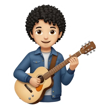 A boy with black fade curly hair Smiling and holdijg a guitar  sticker