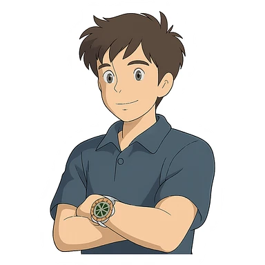 ghibli style guy with Rolex watch sticker
