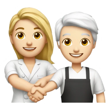 restaurant owner with white skin, and blogger with white skin, shaking hands in great detail sticker