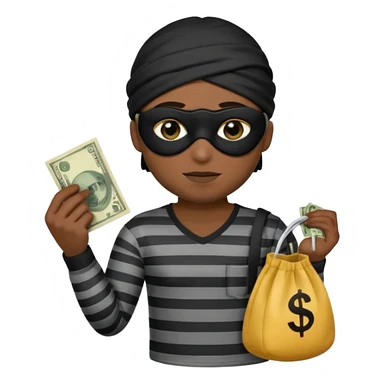 A theif robber emoji,Stripped shirt,eye mask, black head. sticker